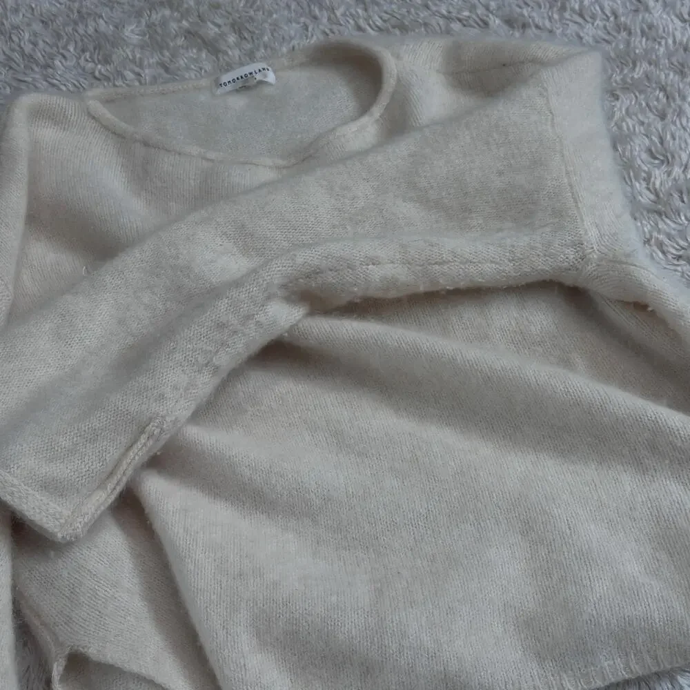 Tomorrowland Womens Small Brushed Cashmere Flared Sleeve Cream Crewneck Sweater